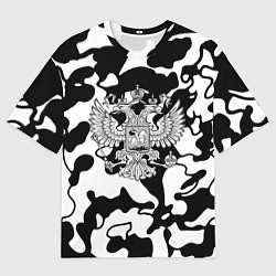 Футболка оверсайз мужская Герб РФ камуфляж текстура, цвет: 3D-принт