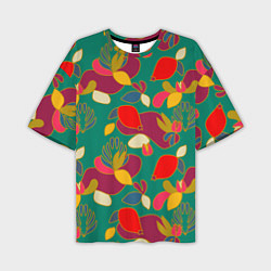 Мужская футболка оверсайз Ягодно-цветочная абстракция