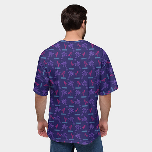 Мужская футболка оверсайз Пара розовых фламинго и пальмы / 3D-принт – фото 4