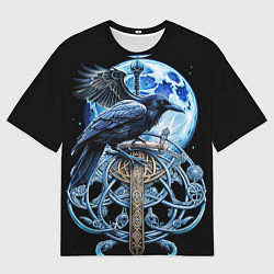 Футболка оверсайз мужская Черный ворон - сакральные славянские символы, цвет: 3D-принт