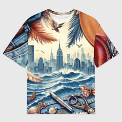 Футболка оверсайз мужская Коллаж с видом Нью-Йорка - нейросеть, цвет: 3D-принт