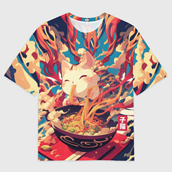 Футболка оверсайз мужская Cat and ramen, цвет: 3D-принт