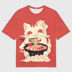 Футболка оверсайз мужская Japanese cat eats ramen, цвет: 3D-принт