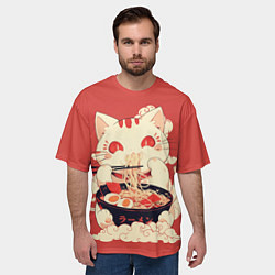 Футболка оверсайз мужская Japanese cat eats ramen, цвет: 3D-принт — фото 2