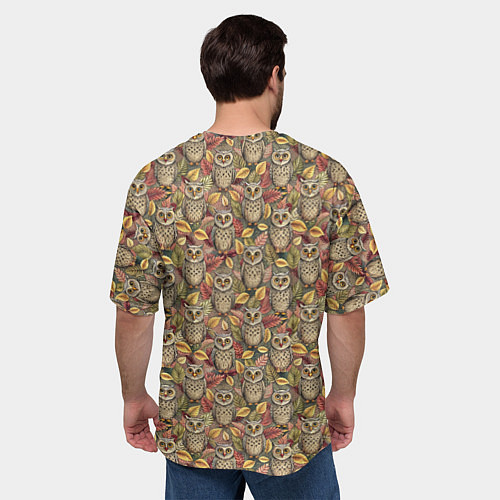 Мужская футболка оверсайз Совы в листьях и цветах / 3D-принт – фото 4
