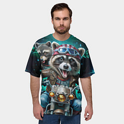 Футболка оверсайз мужская Модный енот байкер на мотоцикле, цвет: 3D-принт — фото 2