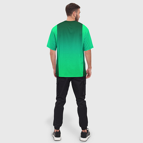 Мужская футболка оверсайз Яркий зеленый градиентный комбинированный фон / 3D-принт – фото 4