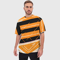 Футболка оверсайз мужская Чёрно-белые полосы на оранжевом фоне, цвет: 3D-принт — фото 2