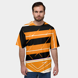 Футболка оверсайз мужская Чёрно-белые полосы на оранжевом фоне, цвет: 3D-принт — фото 2