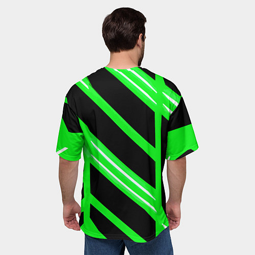 Мужская футболка оверсайз Чёрно-белые полосы на зелёном фоне / 3D-принт – фото 4