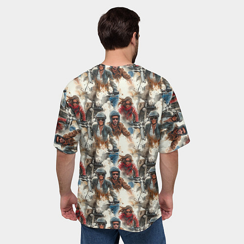 Мужская футболка оверсайз Акварель -мотогонщики / 3D-принт – фото 4