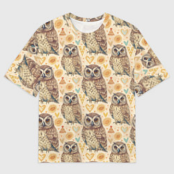 Футболка оверсайз мужская Совы милые в паттерне, цвет: 3D-принт