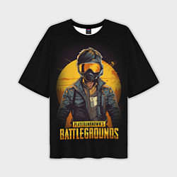 Футболка оверсайз мужская PUBG игрок на закате черный фон, цвет: 3D-принт