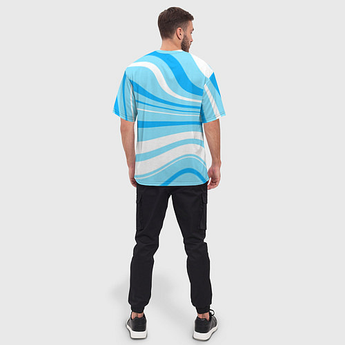 Мужская футболка оверсайз Бело-голубой волистые линии / 3D-принт – фото 4