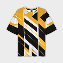 Футболка оверсайз мужская Black and yellow stripes on a white background, цвет: 3D-принт