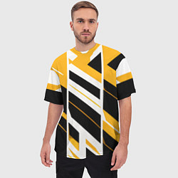 Футболка оверсайз мужская Black and yellow stripes on a white background, цвет: 3D-принт — фото 2