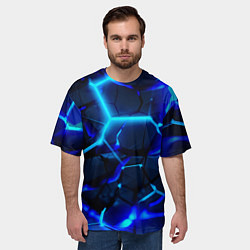 Футболка оверсайз мужская Яркие голубые неоновые плиты в разломе, цвет: 3D-принт — фото 2