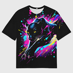 Футболка оверсайз мужская Мощная пантера прыгает - нейросеть, цвет: 3D-принт