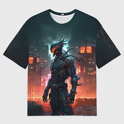 Футболка оверсайз мужская Киборг с оранжевым забралом, цвет: 3D-принт