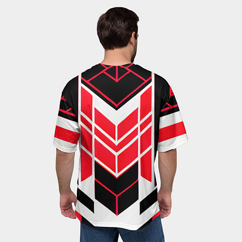 Мужская футболка оверсайз Red and white lines on a black background / 3D-принт – фото 4