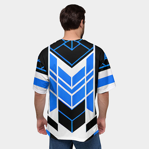 Мужская футболка оверсайз Blue and black stripes on a white background / 3D-принт – фото 4