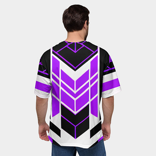 Мужская футболка оверсайз Purple and black stripes on a white background / 3D-принт – фото 4