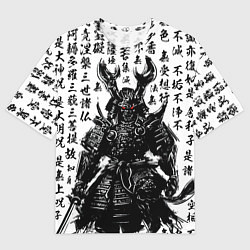 Футболка оверсайз мужская Самурай и паттерн иероглифов, цвет: 3D-принт