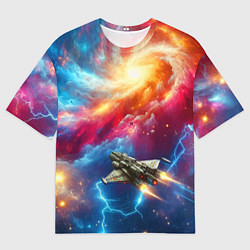 Футболка оверсайз мужская Космолёт в неоновом космосе, цвет: 3D-принт