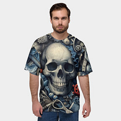 Футболка оверсайз мужская Стимпанк композиция с черепом - нейросеть, цвет: 3D-принт — фото 2
