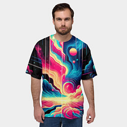Футболка оверсайз мужская Neon space fantasy - ai art, цвет: 3D-принт — фото 2