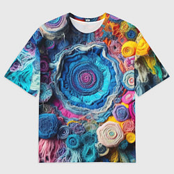 Футболка оверсайз мужская Вязаные цветы - пэчворк, цвет: 3D-принт