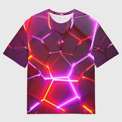 Мужская футболка оверсайз Красные плиты с фиолетовым свечением