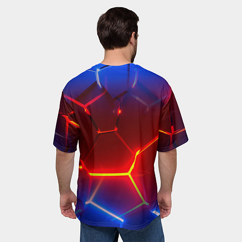 Мужская футболка оверсайз Светящиеся лавой неоновые плиты в разломе / 3D-принт – фото 4