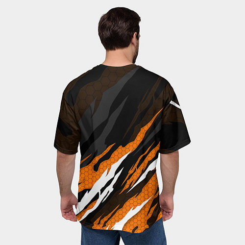 Мужская футболка оверсайз KTM - Рваный гексагон / 3D-принт – фото 4
