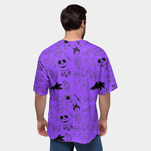 Мужская футболка оверсайз Хэллоуин узор на фиолетовом фоне / 3D-принт – фото 4