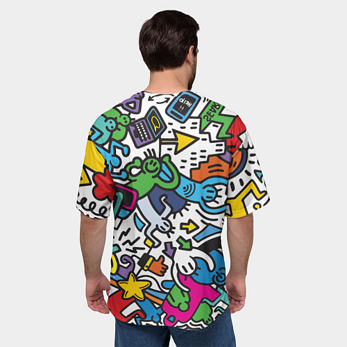 Мужская футболка оверсайз Странные разноцветные человечки / 3D-принт – фото 4