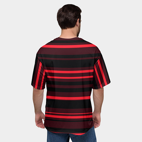 Мужская футболка оверсайз Тёмный красный в яркую полоску / 3D-принт – фото 4