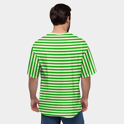 Мужская футболка оверсайз Бежево-зелёный полосатый / 3D-принт – фото 4