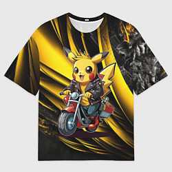 Футболка оверсайз мужская Пикачу на красном мотоцикле, цвет: 3D-принт