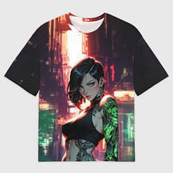 Футболка оверсайз мужская Девушка с неоновой татуировкой, цвет: 3D-принт