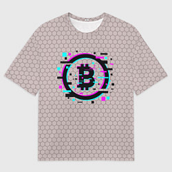 Футболка оверсайз мужская Биткоин символ - сетка, цвет: 3D-принт