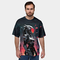 Футболка оверсайз мужская Девушка-андроид в футуристичной броне, цвет: 3D-принт — фото 2