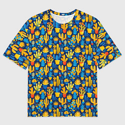 Футболка оверсайз мужская Кактусы разноцветный мексиканский яркий узор, цвет: 3D-принт