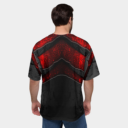 Мужская футболка оверсайз Пикачу панк на фоне красных разломов черной тексту / 3D-принт – фото 4