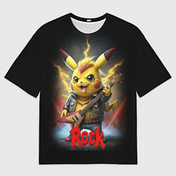 Футболка оверсайз мужская Рок звезда Пикачу с электрогитарой, цвет: 3D-принт