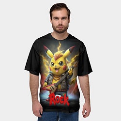 Футболка оверсайз мужская Рок звезда Пикачу с электрогитарой, цвет: 3D-принт — фото 2