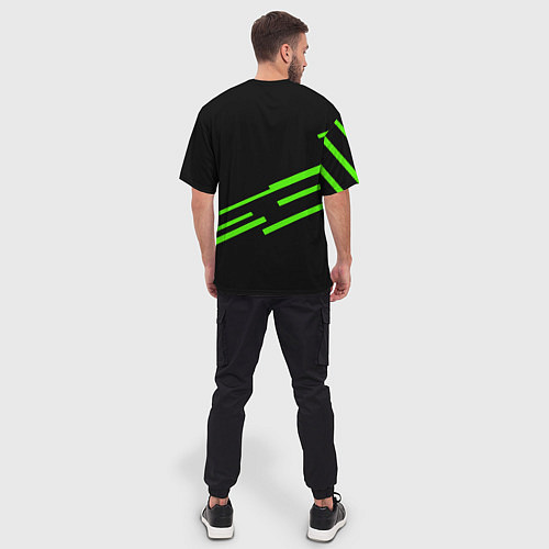 Мужская футболка оверсайз Razer line green / 3D-принт – фото 4