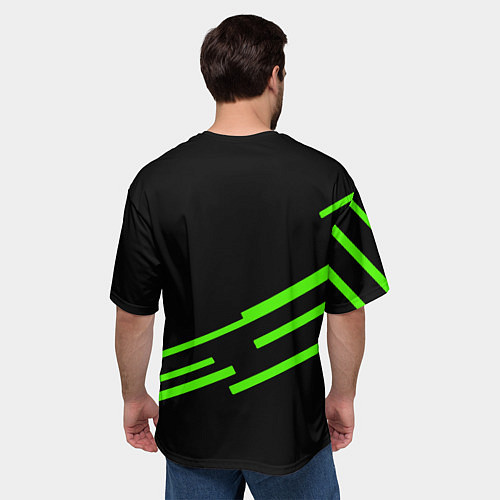 Мужская футболка оверсайз Razer line green / 3D-принт – фото 4