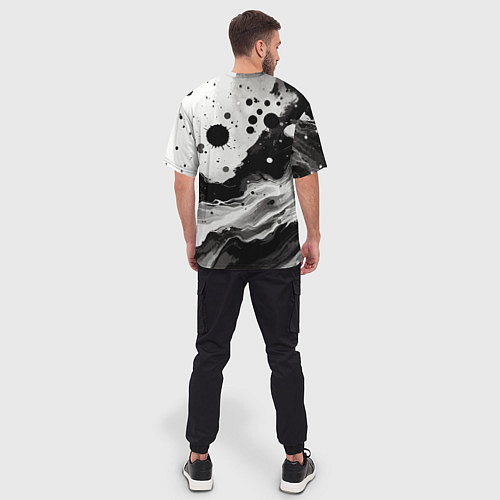 Мужская футболка оверсайз Чёрно-белая абстракция - кляксы / 3D-принт – фото 4