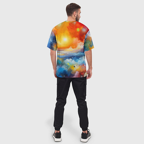 Мужская футболка оверсайз Закат солнца - разноцветные облака / 3D-принт – фото 4